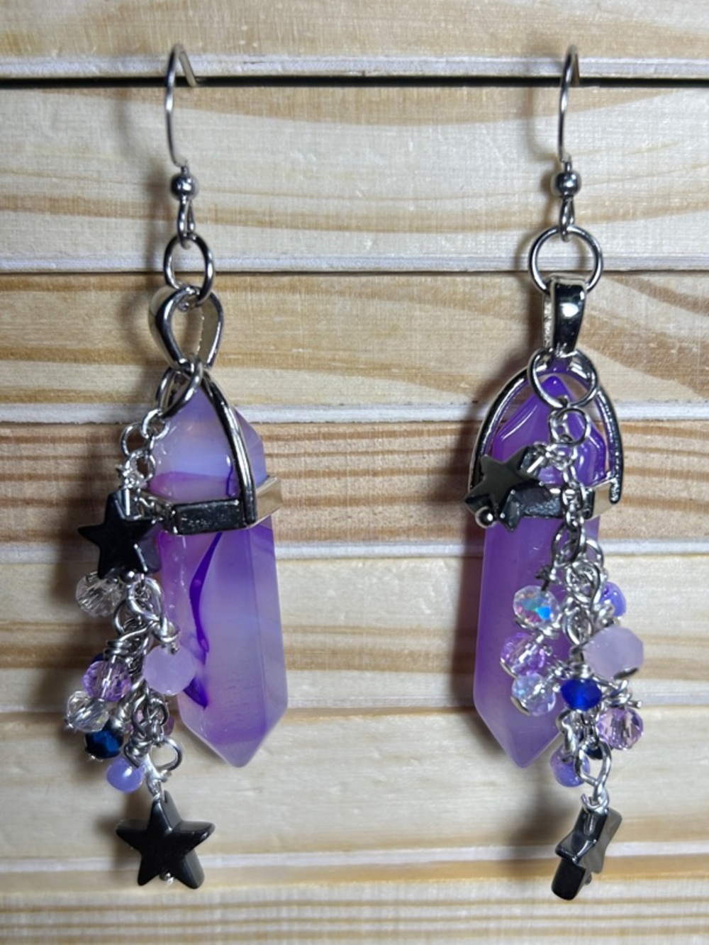 3/$25 Purple Agate Crystal Point Dangle Earrings